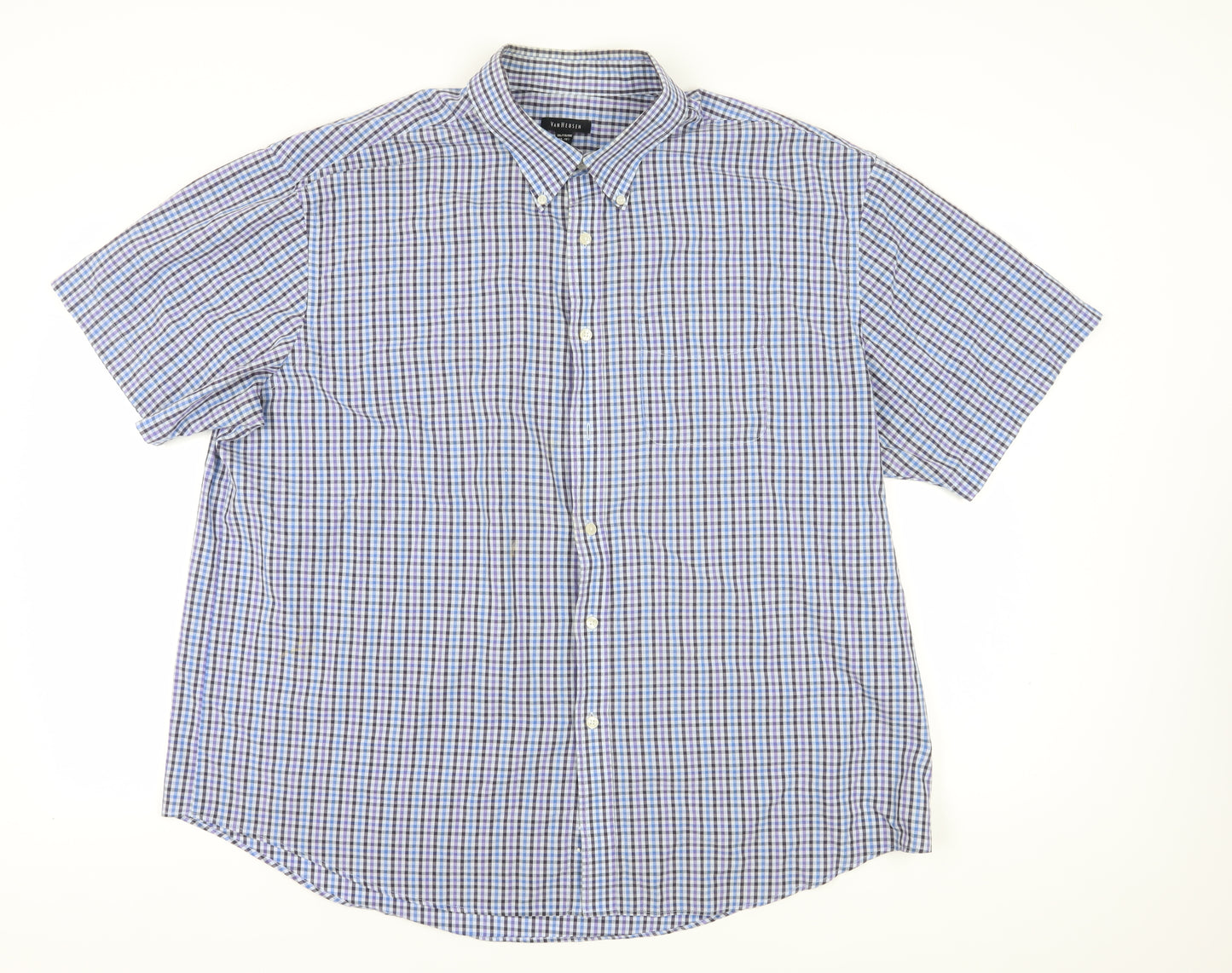 Van Heusen Men's XL Blue Check Short Sleeve Shirt