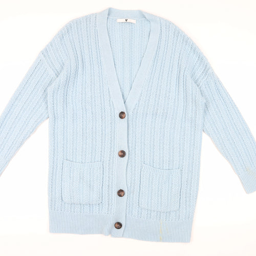 Very Women's Blue V-Neck Cardigan, Size M, Wool Blend