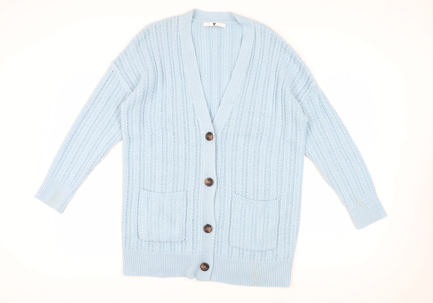 Very Women's Blue V-Neck Cardigan, Size M, Wool Blend
