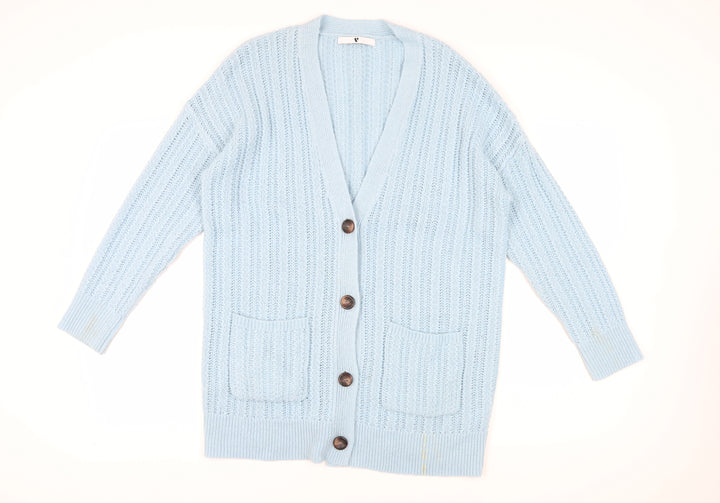 Very Women's Blue V-Neck Cardigan, Size M, Wool Blend