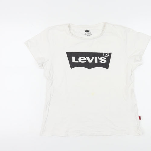 Levi's Women's White T-Shirt - M, Casual Crew Neck