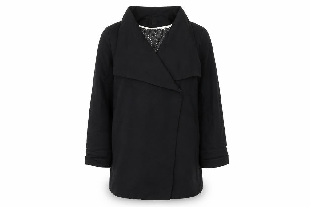 Front view of H&M Women's Black Mid-Length Coat, size 6
