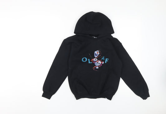 Front view of Disney girls’ black olaf hoodie s pullover graphic