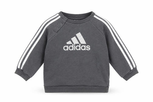 Front view of Adidas unisex baby grey long sleeve t-shirt 12-18 months