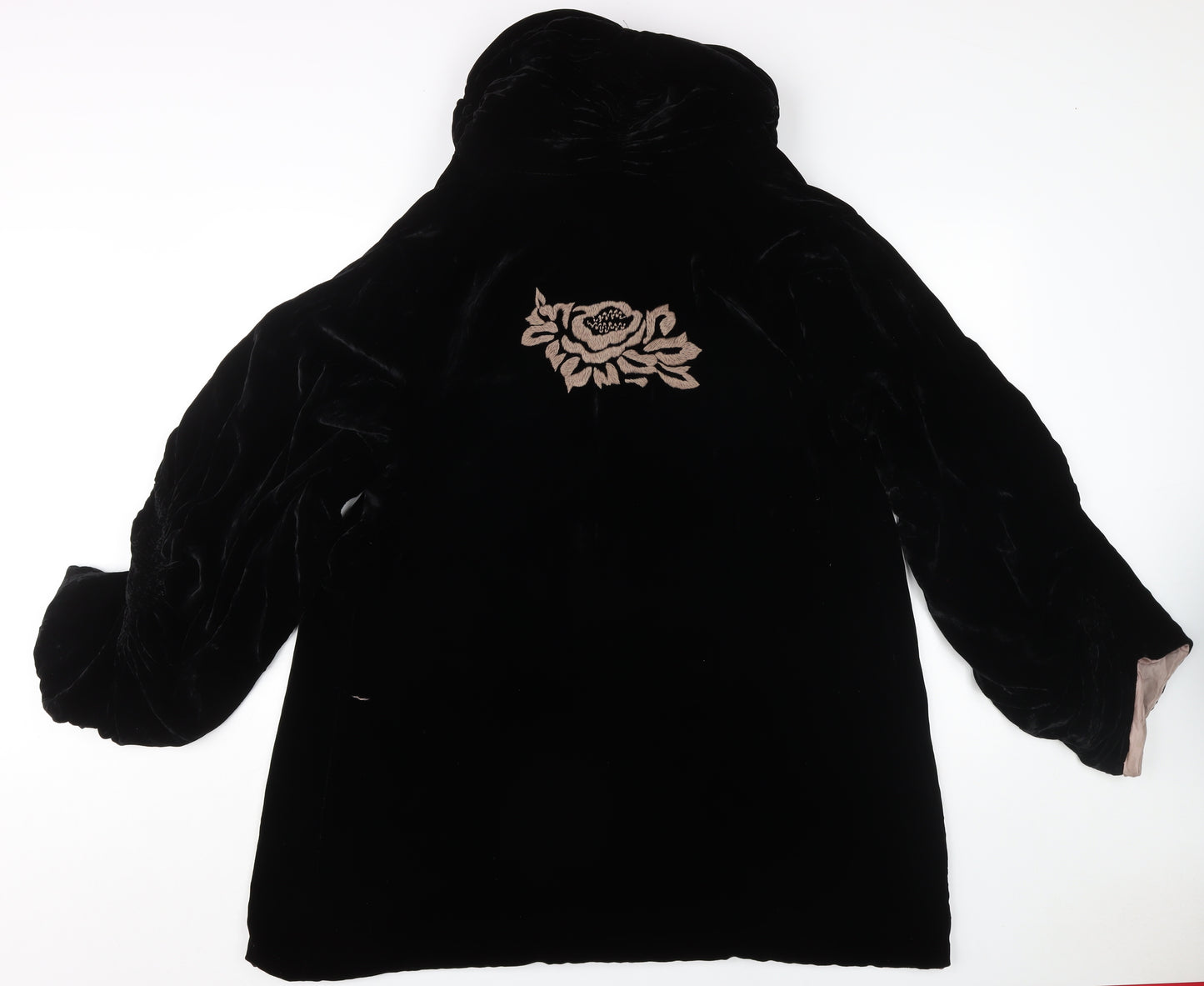 Bellaju Women's Black Silk Embroidered Coat XL