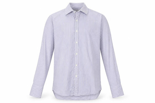 Front view of Charles Tyrwhitt Men's Blue Striped Dress Shirt 15.5, 35