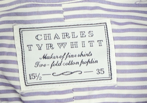 Charles Tyrwhitt Men's Blue Striped Dress Shirt 15.5,35