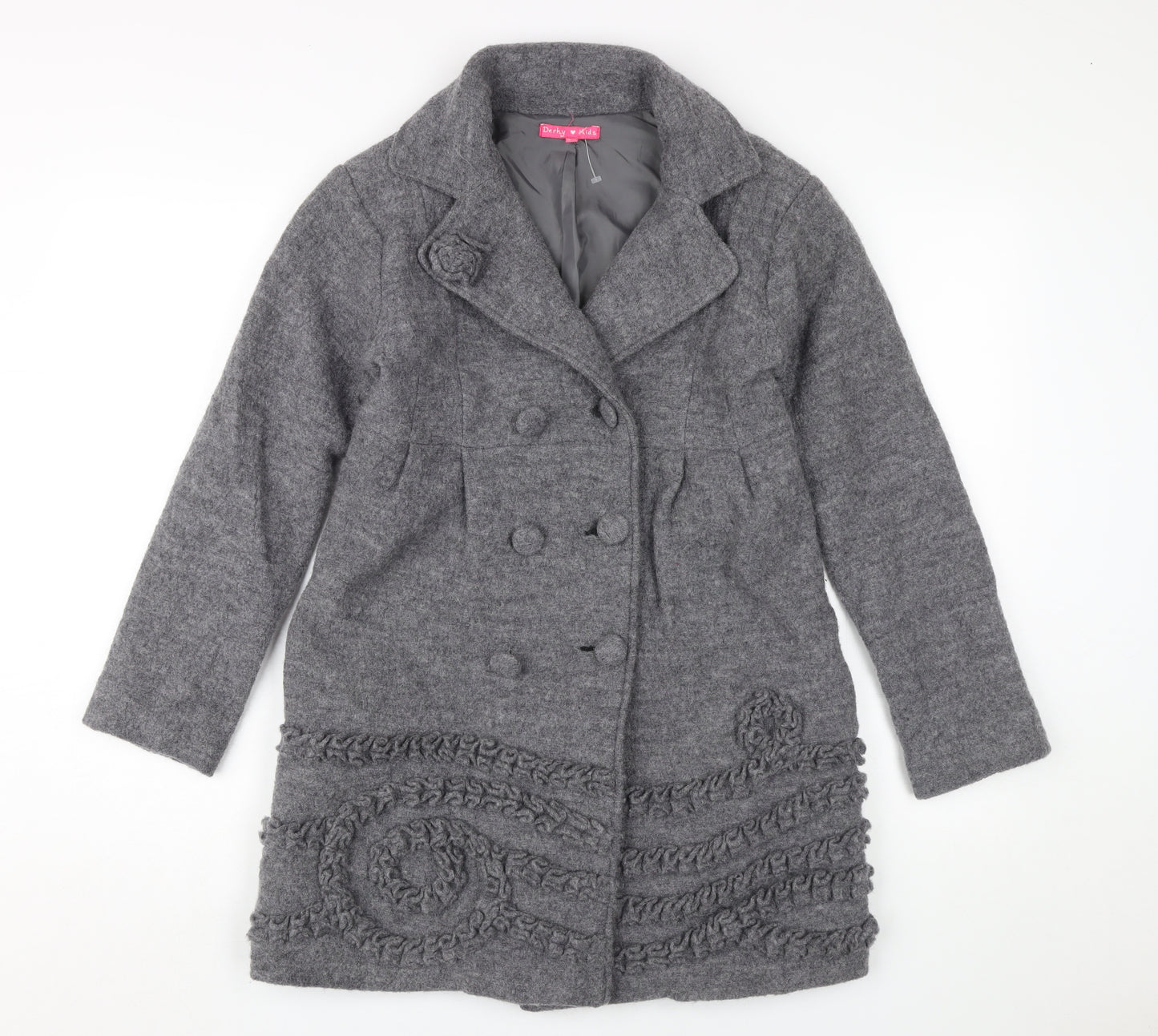 Derhy Kids Grey Wool Pea Coat, Girls 10 Years, Lined