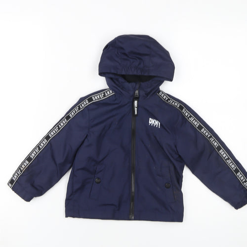 DKNY Boys Blue Basic Hooded Jacket, Size 2 Years