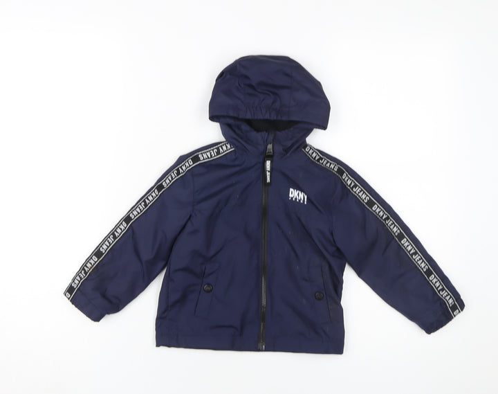 DKNY Boys Blue Basic Hooded Jacket, Size 2 Years