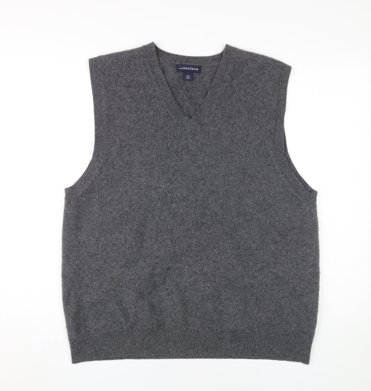 Lands' End Men's Grey Cashmere Vest Sleeveless, Size L