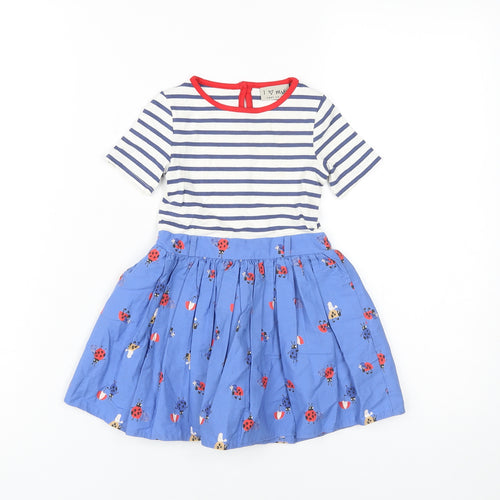Next Girls Blue Striped Skater Dress, Age 3 with Animal Theme