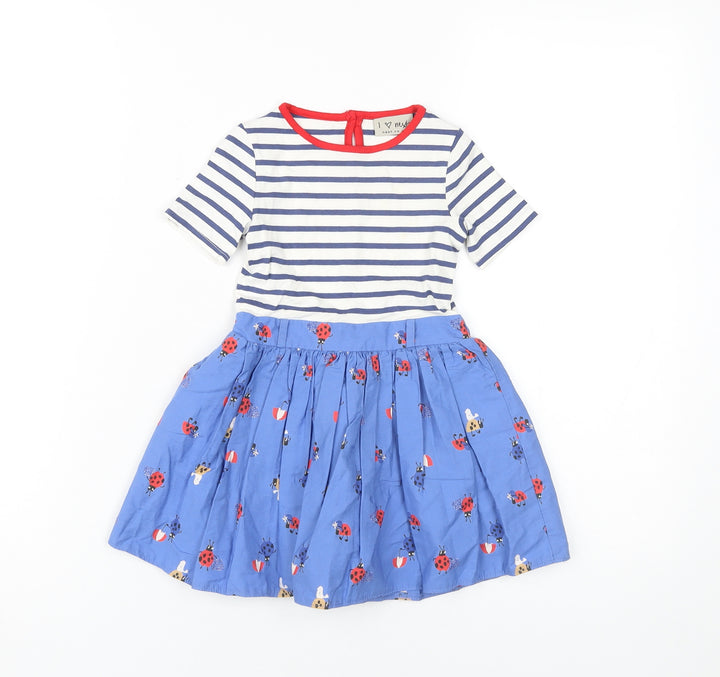 Next Girls Blue Striped Skater Dress, Age 3 with Animal Theme