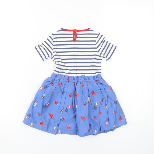 Next Girls Blue Striped Skater Dress, Age 3 with Animal Theme