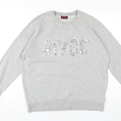 AC/DC Women's Grey Sequin Logo Sweatshirt, Size 14