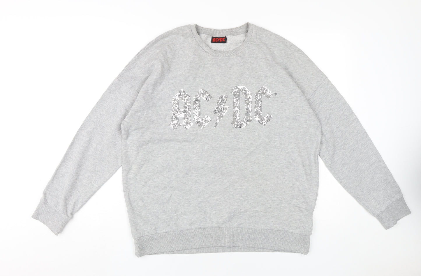 AC/DC Women's Grey Sequin Logo Sweatshirt, Size 14