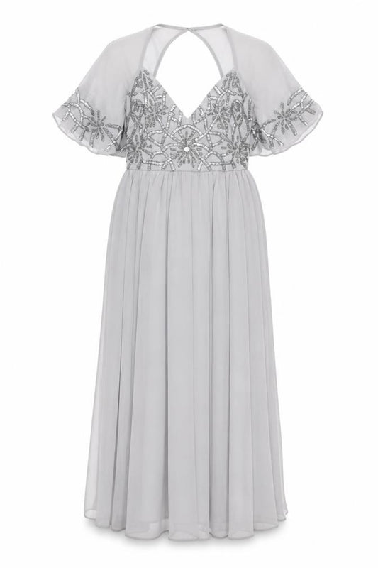 Front view of Boohoo Women's Grey Maxi Dress UK 8 Party Wedding