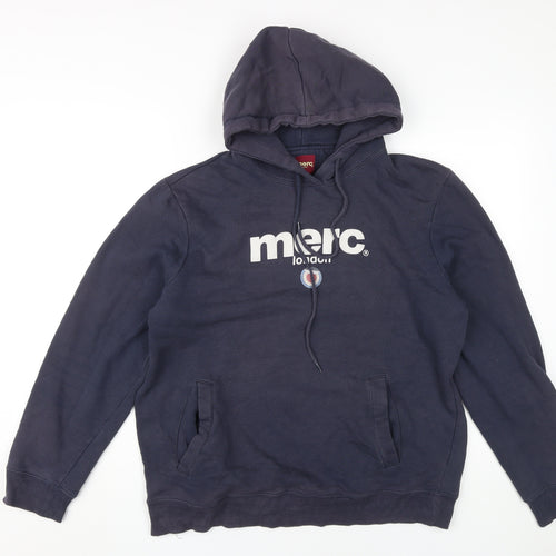 Merc London Men's Blue Hoodie with Logo, L