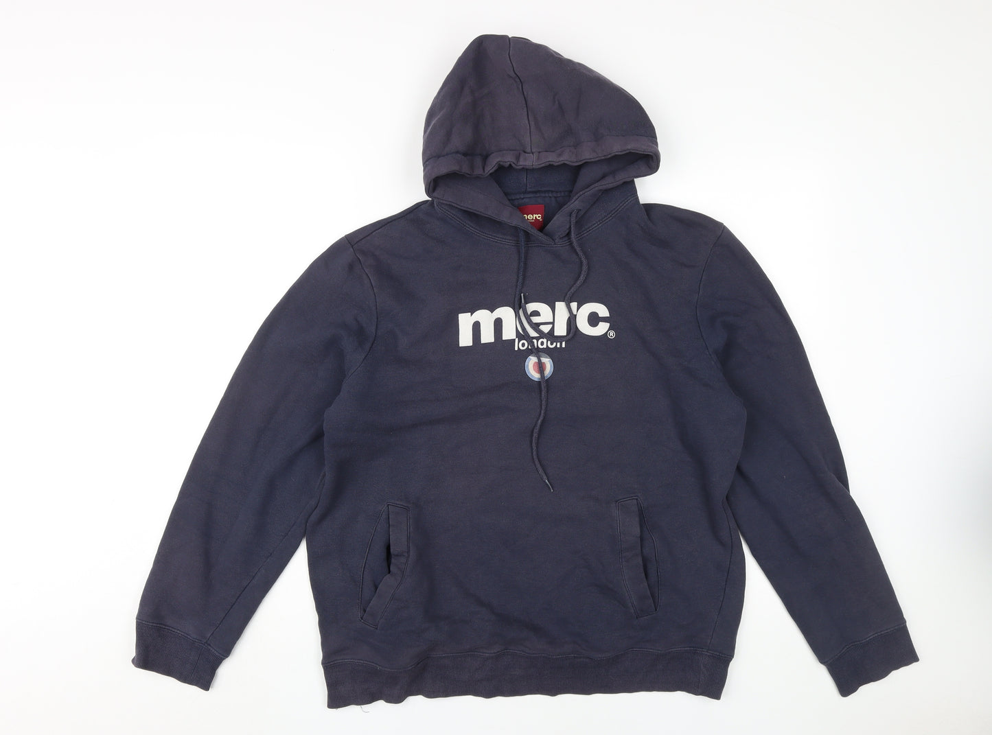 Merc London Men's Blue Hoodie with Logo, L