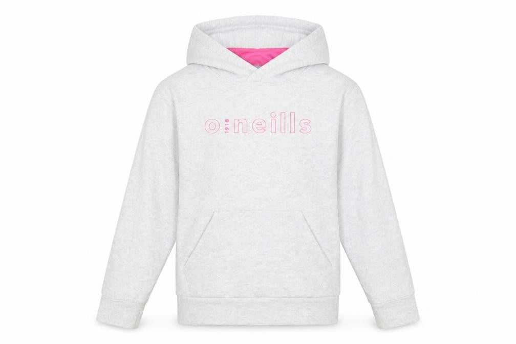 Front view of O'Neill girls’ grey pullover hoodie age 10-11 regular fit
