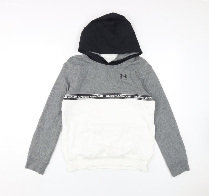 Under Armour Boys Grey White Pullover Hoodie L