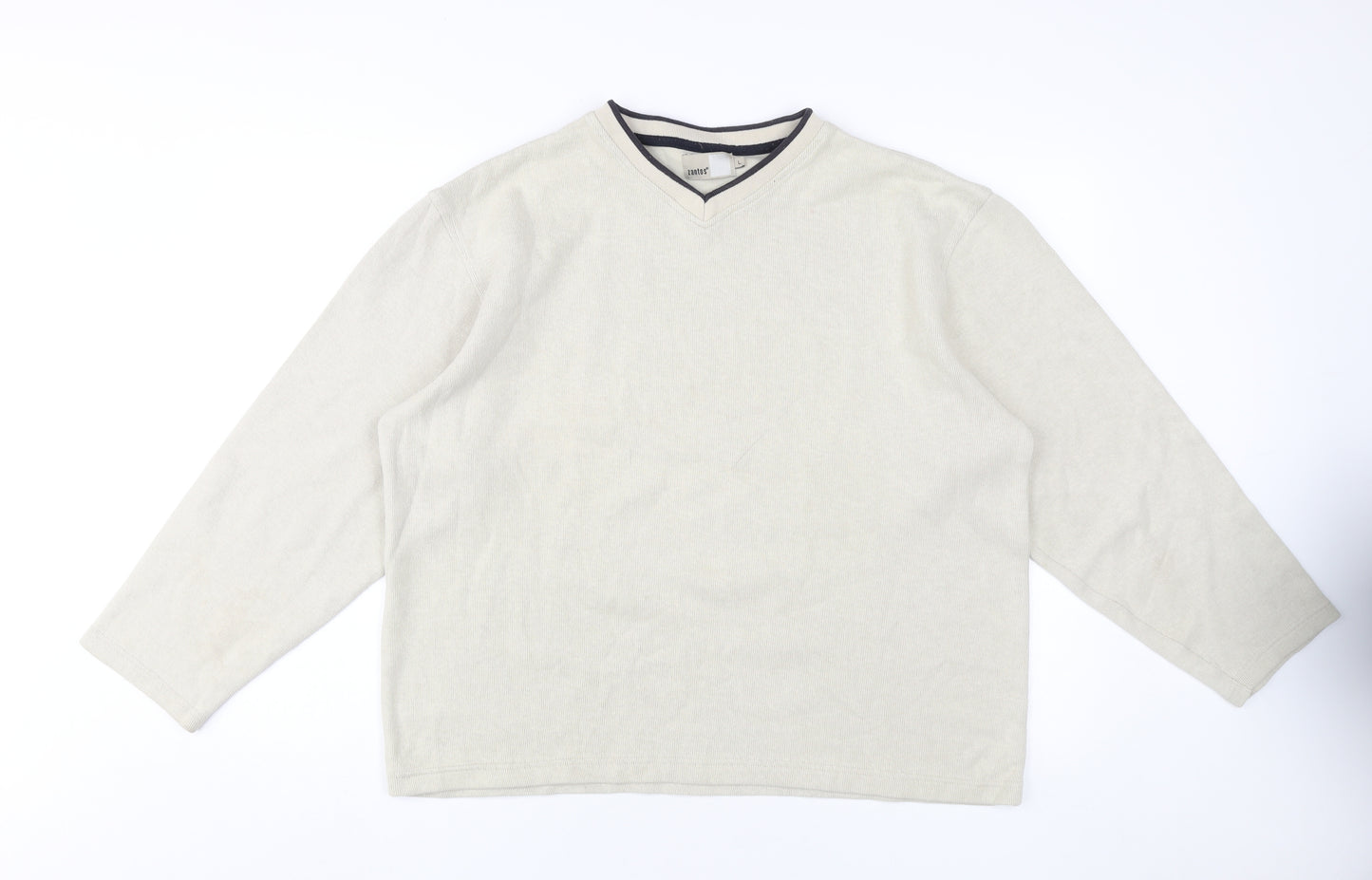 Zantos Men's Beige V-Neck Knit Sweatshirt, Size L