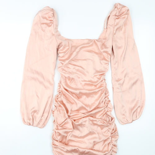 Oh Polly Pink Bodycon Dress, Size 6, Ruched, Party