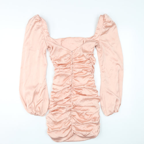 Oh Polly Pink Bodycon Dress, Size 6, Ruched, Party