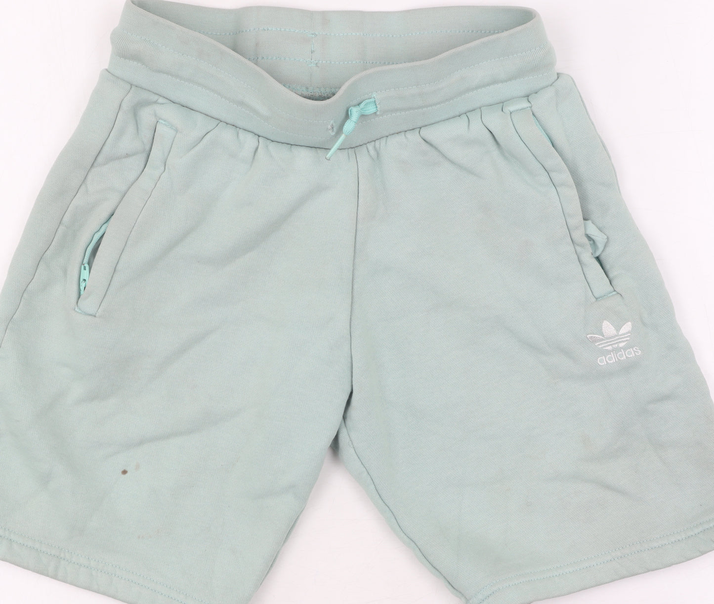 Adidas Boys Green Sweat Shorts, Size 9-10, Drawstring Pockets