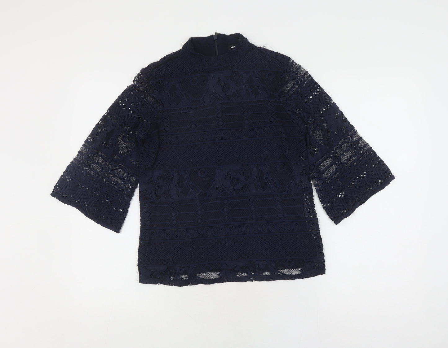 Warehouse Women's Black Lace Top UK 8 with High Neck