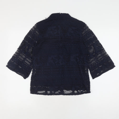 Warehouse Women's Black Lace Top UK 8 with High Neck