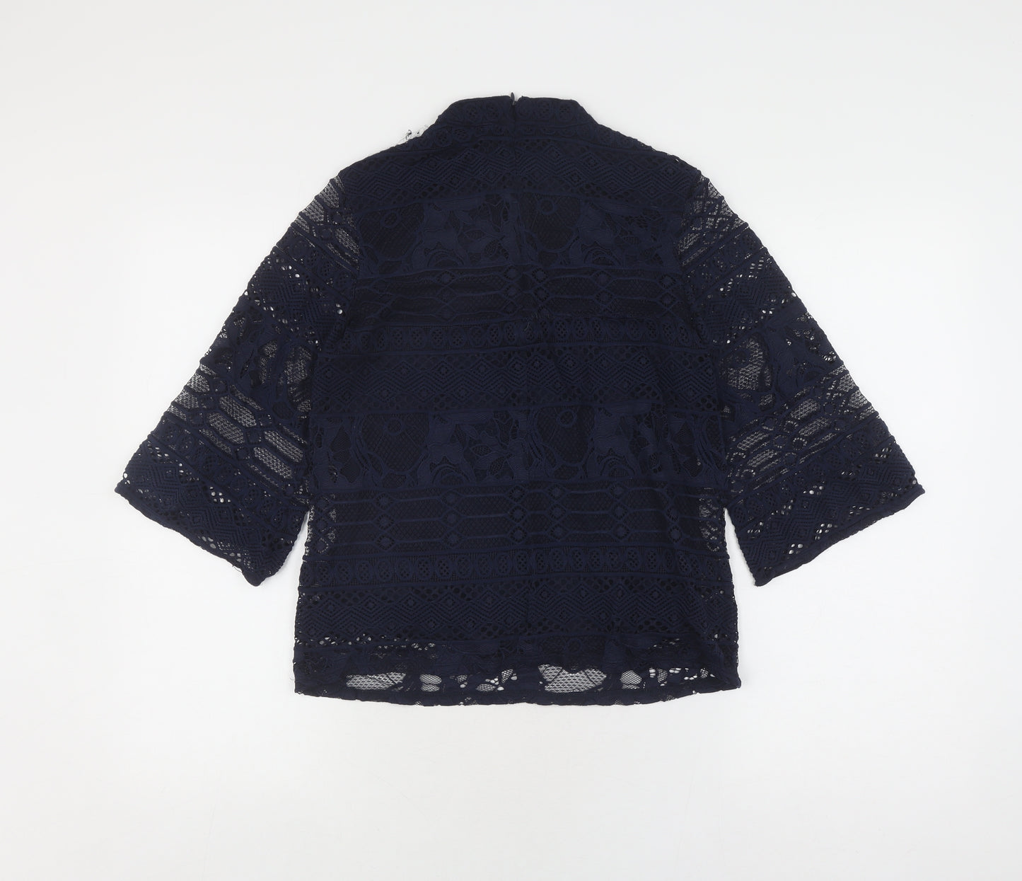 Warehouse Women's Black Lace Top UK 8 with High Neck