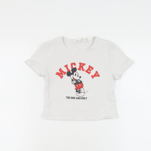 H&M Girls White Mickey T-Shirt Size 10Y - Fun Cartoon Style