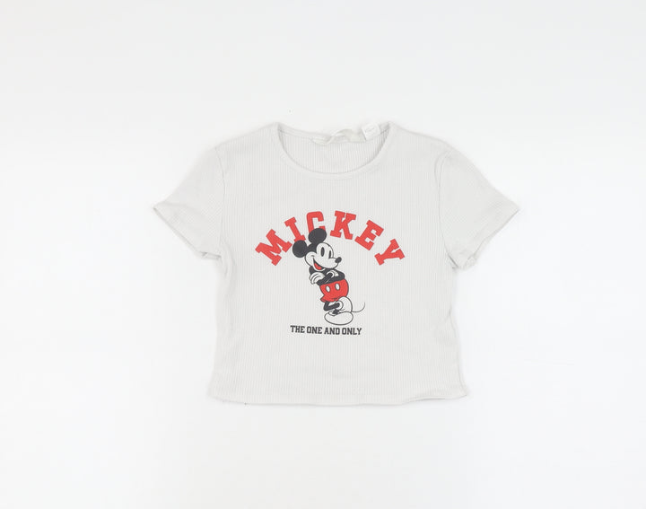 H&M Girls White Mickey T-Shirt Size 10Y - Fun Cartoon Style