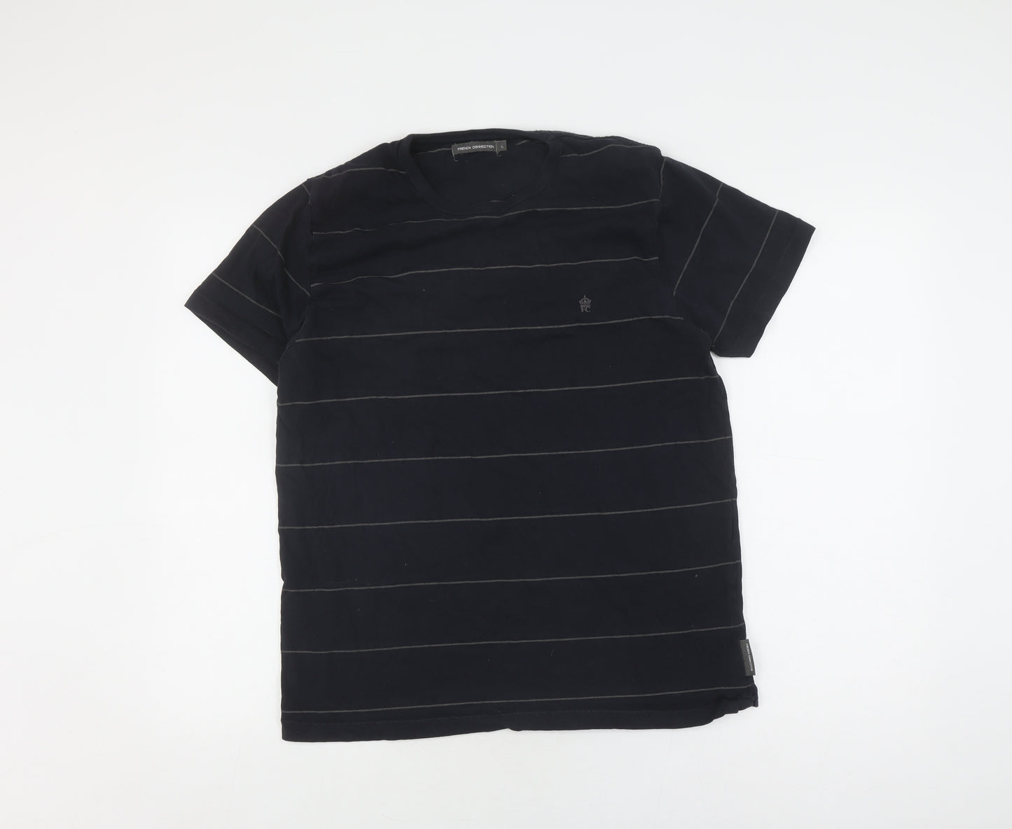 French Connection Men's Black Striped T-Shirt L