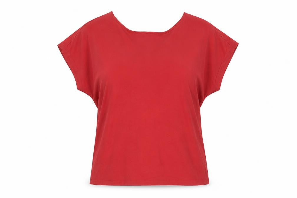 MNG Women’s Red Organic Cotton T-Shirt, Size L, Casual Spring Summer Top