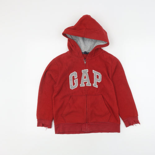 Gap Boys Red Full Zip Hoodie 6-7 Years with Logo Hooded Casual