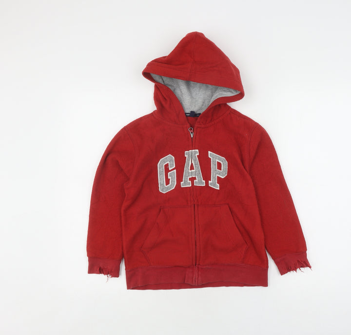 Gap Boys Red Full Zip Hoodie 6-7 Years with Logo Hooded Casual