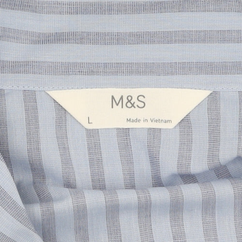 Marks and Spencer Women's Blue Striped Pyjama Top L