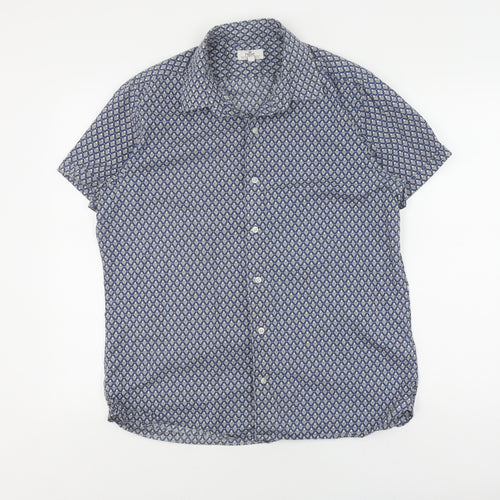 Next Men's Blue Geometric Short Sleeve Shirt L