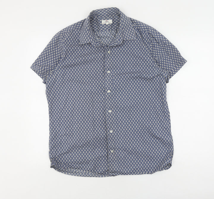 Next Men's Blue Geometric Short Sleeve Shirt L