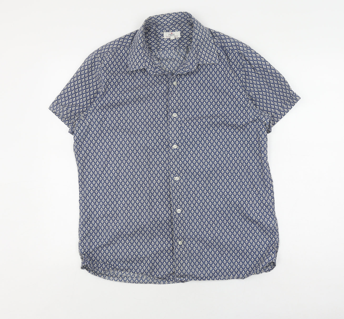 Next Men's Blue Geometric Short Sleeve Shirt L