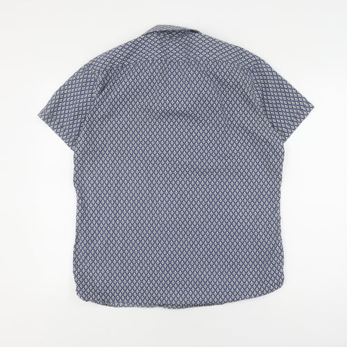 Next Men's Blue Geometric Short Sleeve Shirt L