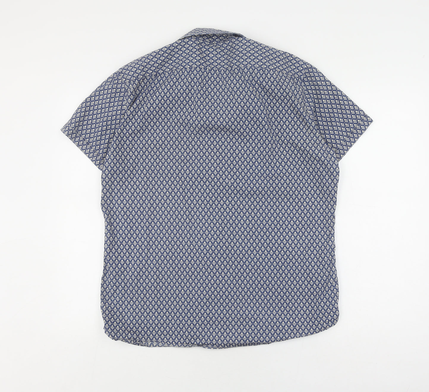 Next Men's Blue Geometric Short Sleeve Shirt L