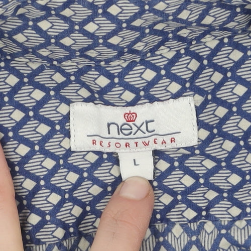 Next Men's Blue Geometric Short Sleeve Shirt L