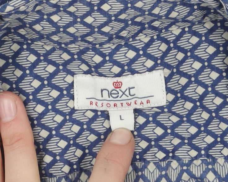 Next Men's Blue Geometric Short Sleeve Shirt L