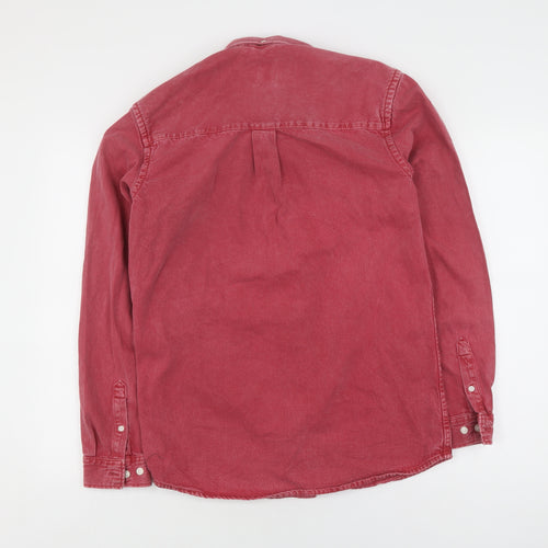 Zara Men's Red Cotton Button-Up Shirt, Size S