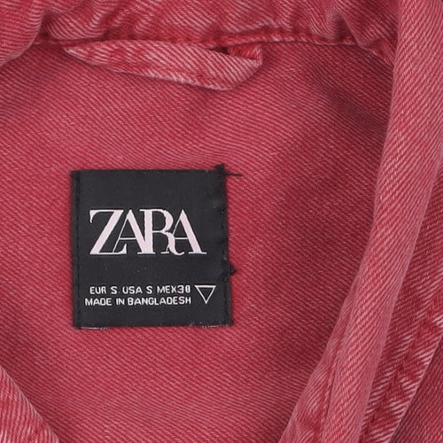 Zara Men's Red Cotton Button-Up Shirt, Size S