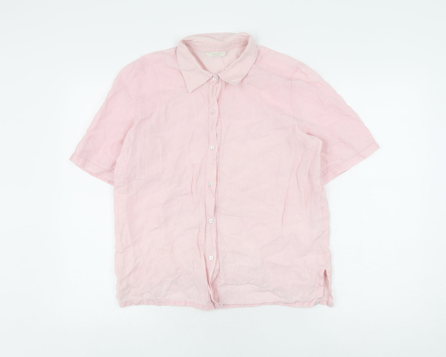 Marks and Spencer Women's Pink Linen Button-Up Shirt