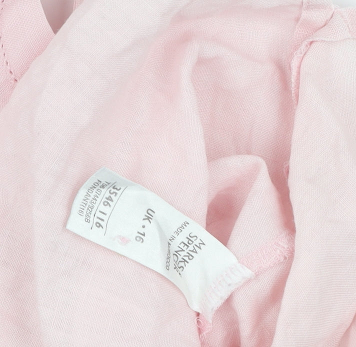 Marks and Spencer Women's Pink Linen Button-Up Shirt